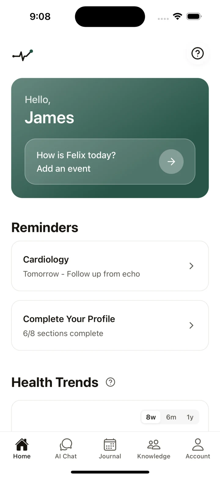 The RareJourney app home screen