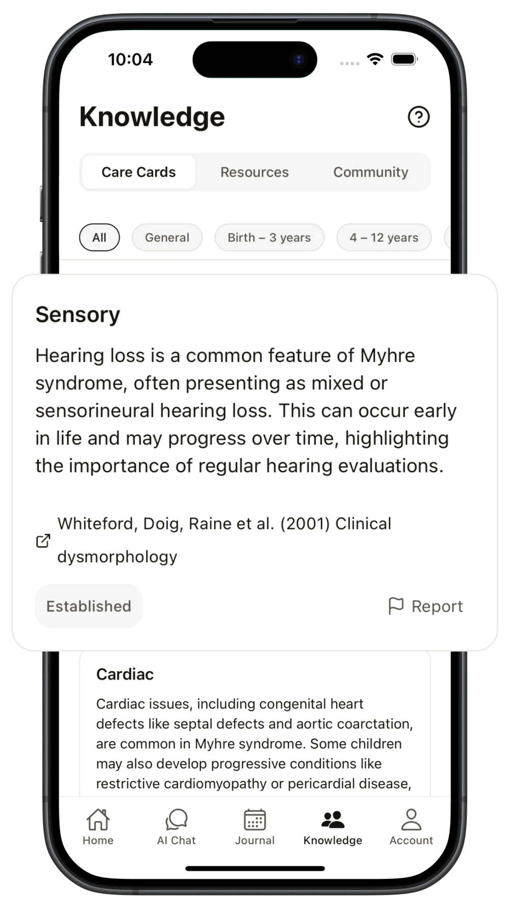 Care Cards showing medical guidance summaries